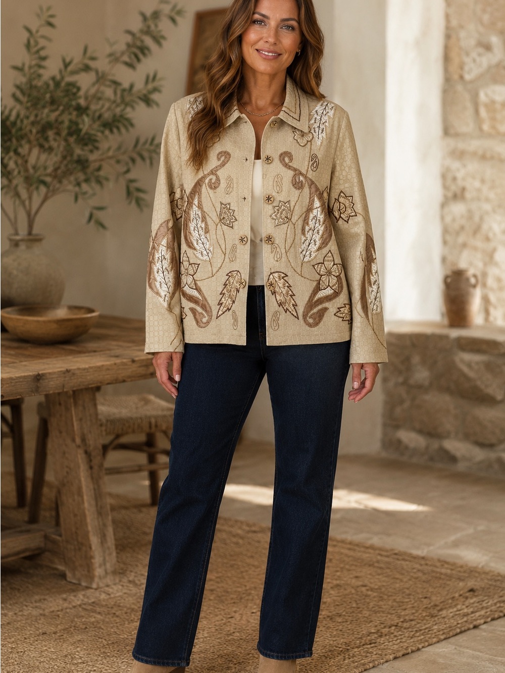 Vintage Julia Kim Embroidered Paisley Jacket Women’s M Beige Wearable Art